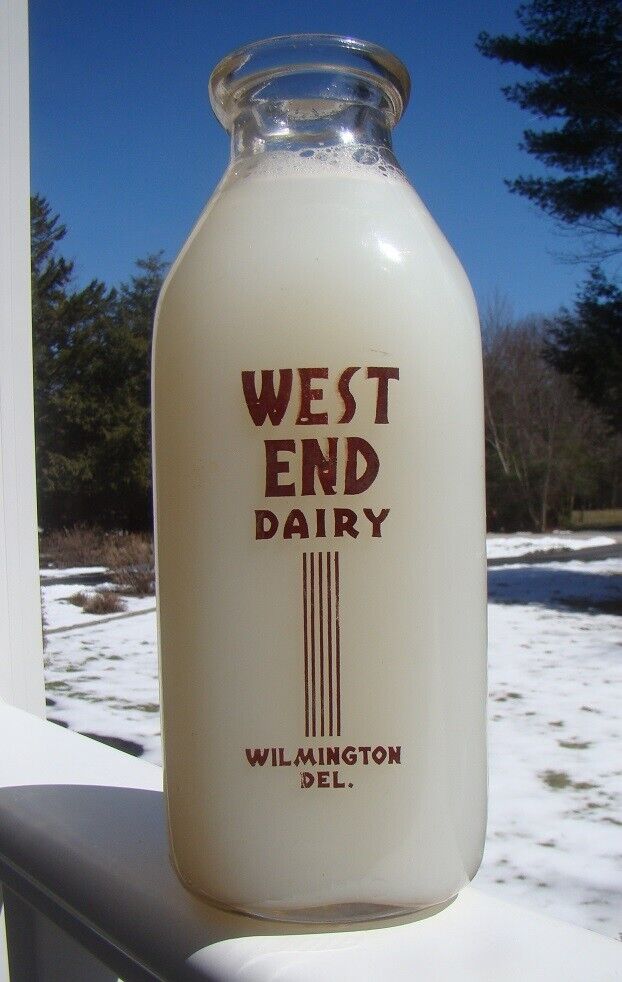 Vintage WEST END DAIRY- WILMINGTON, DEL. Square Quart Milk Bottle
