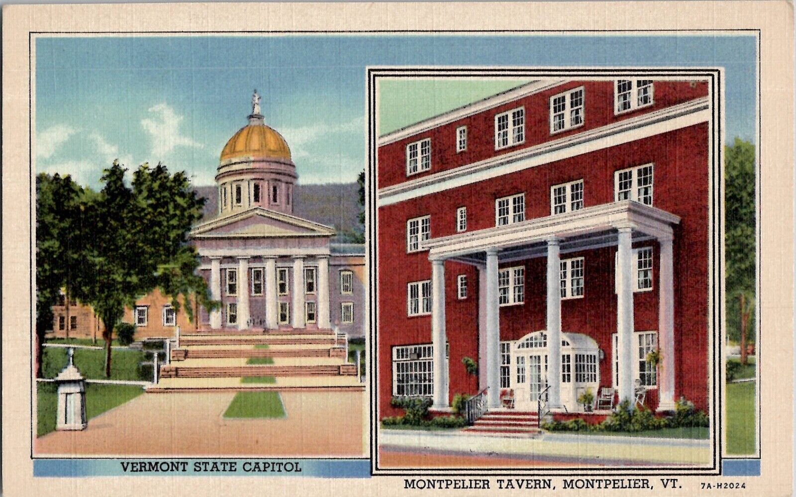 Antique Linen Postcard Unposted 1930s Vermont State Capitol Montpelier Tavern US
