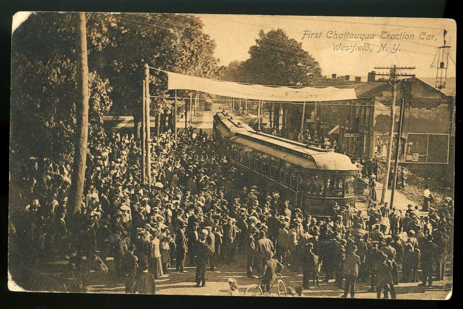 Westfield New York FIRST CHATAUQUA TRACTION CAR 1908 Postcard N587
