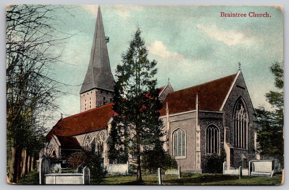 Vintage Braintree Church Massachusetts Postcard landscape