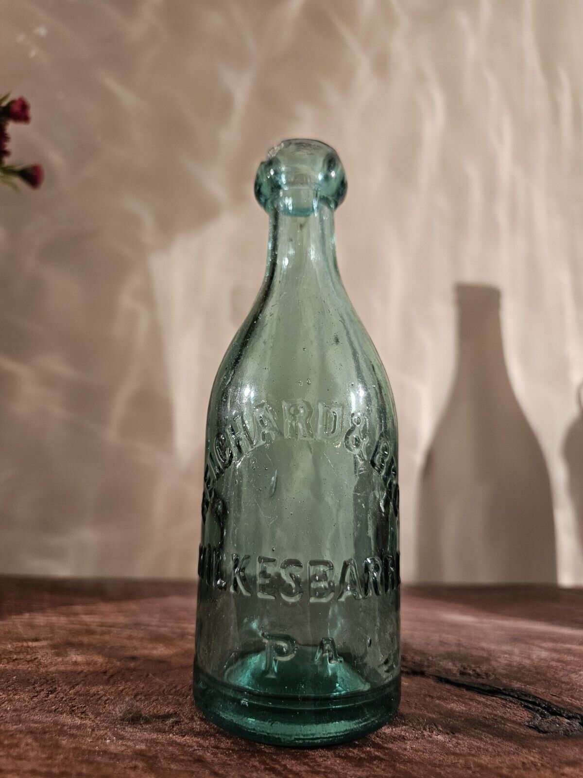Early Aqua Squat Soda Bottle REICHARD & BROS Wilkes-Barre PA Penn