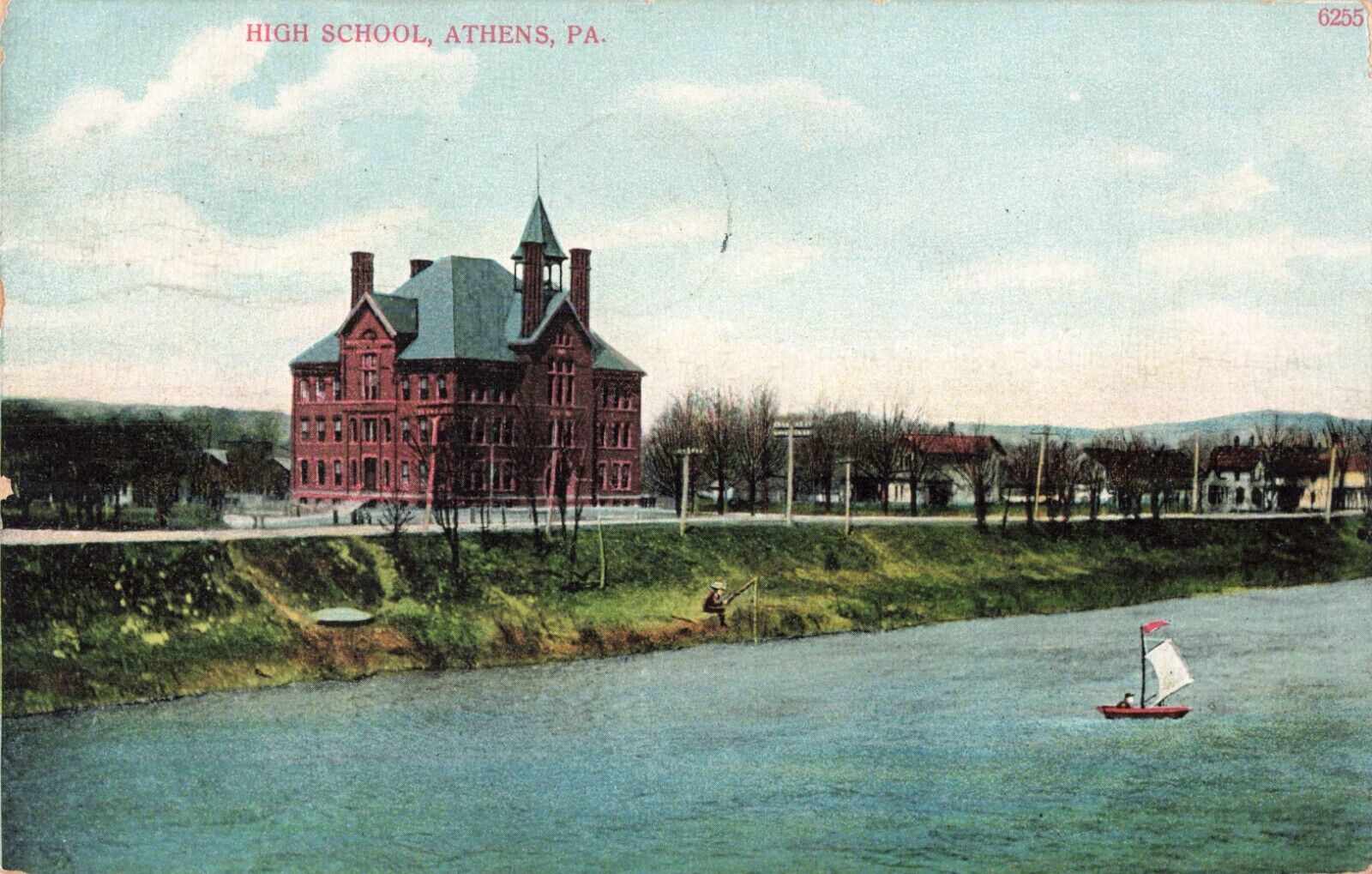 Athens PA Pennsylvania, High School Sailboat, Germany, Vintage Postcard