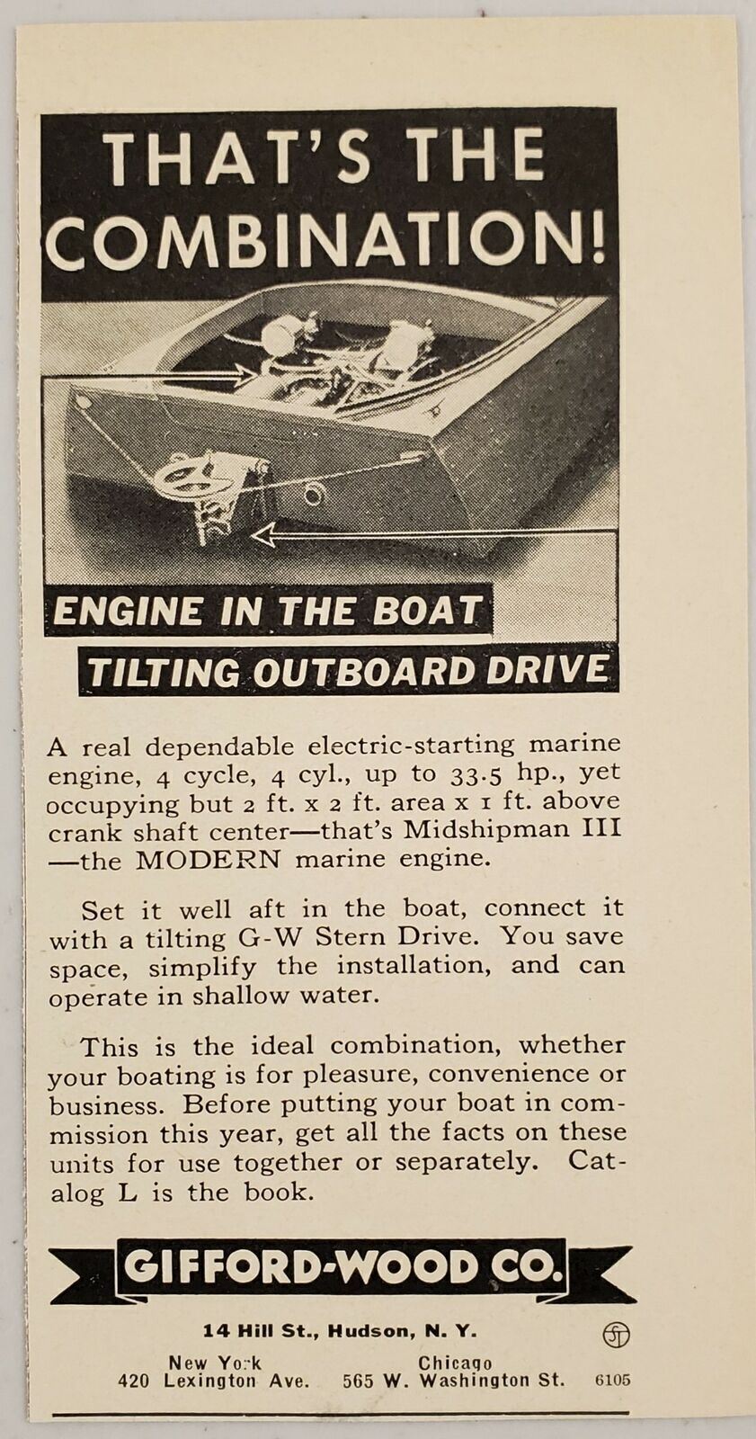 1936 Print Ad Gifford-Wood Electric Start Marine Engines Tilt Drive Hudson,New Y