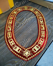 HOJ Chain Collar, Masonic Heroines of Jericho Chain Collar Gold Jewel Red Velvet picture