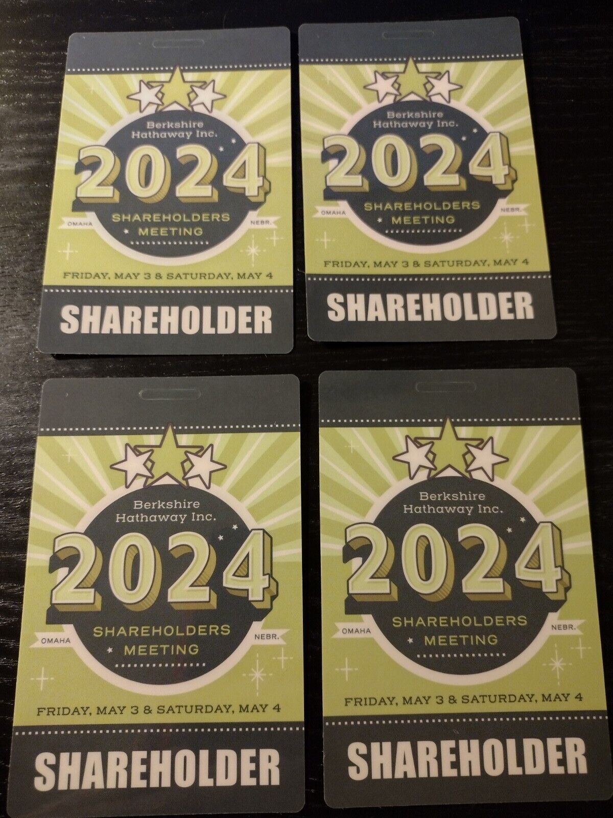 4 BERKSHIRE HATHAWAY 2024 ANNUAL MEETING PASSES Credentials Badges Four ...
